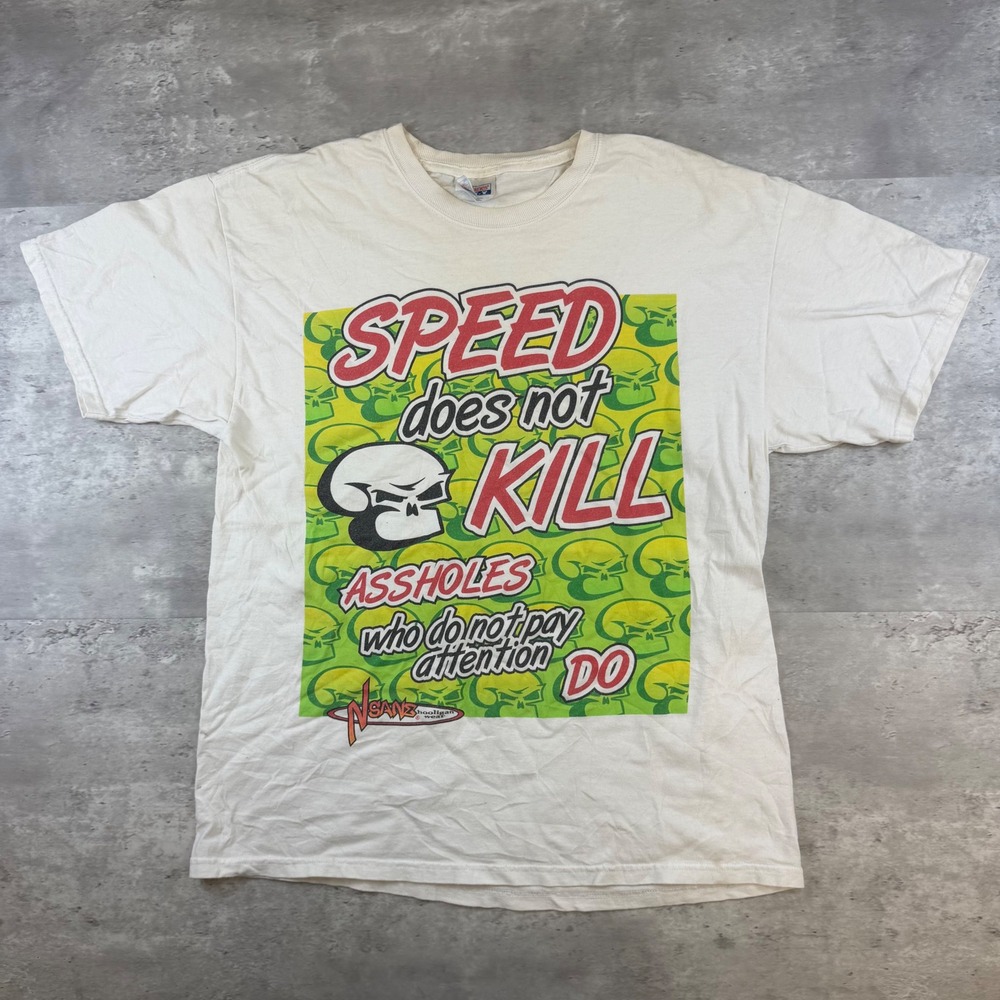Vintage Hanes Beefy-T Nsanz Hooligan Wear Speed Does Not Kill Graphic Shirt L
